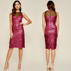TADASHI SHOJI VALENTINA Illusion Neck Floral Sequin Sleeveless Dress SIZE 00 NEW